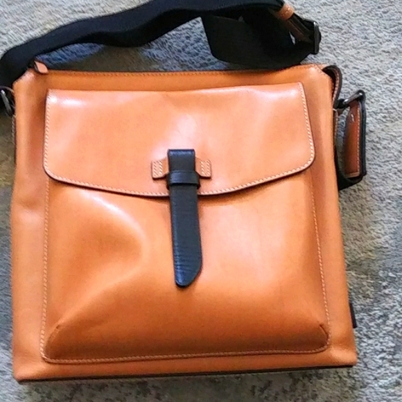 Tumi Handbags - TUMI 2014 COLLECTION Genuine Leather Crossbody Bag, Camel,11"x10 1/2"×2 1/2"